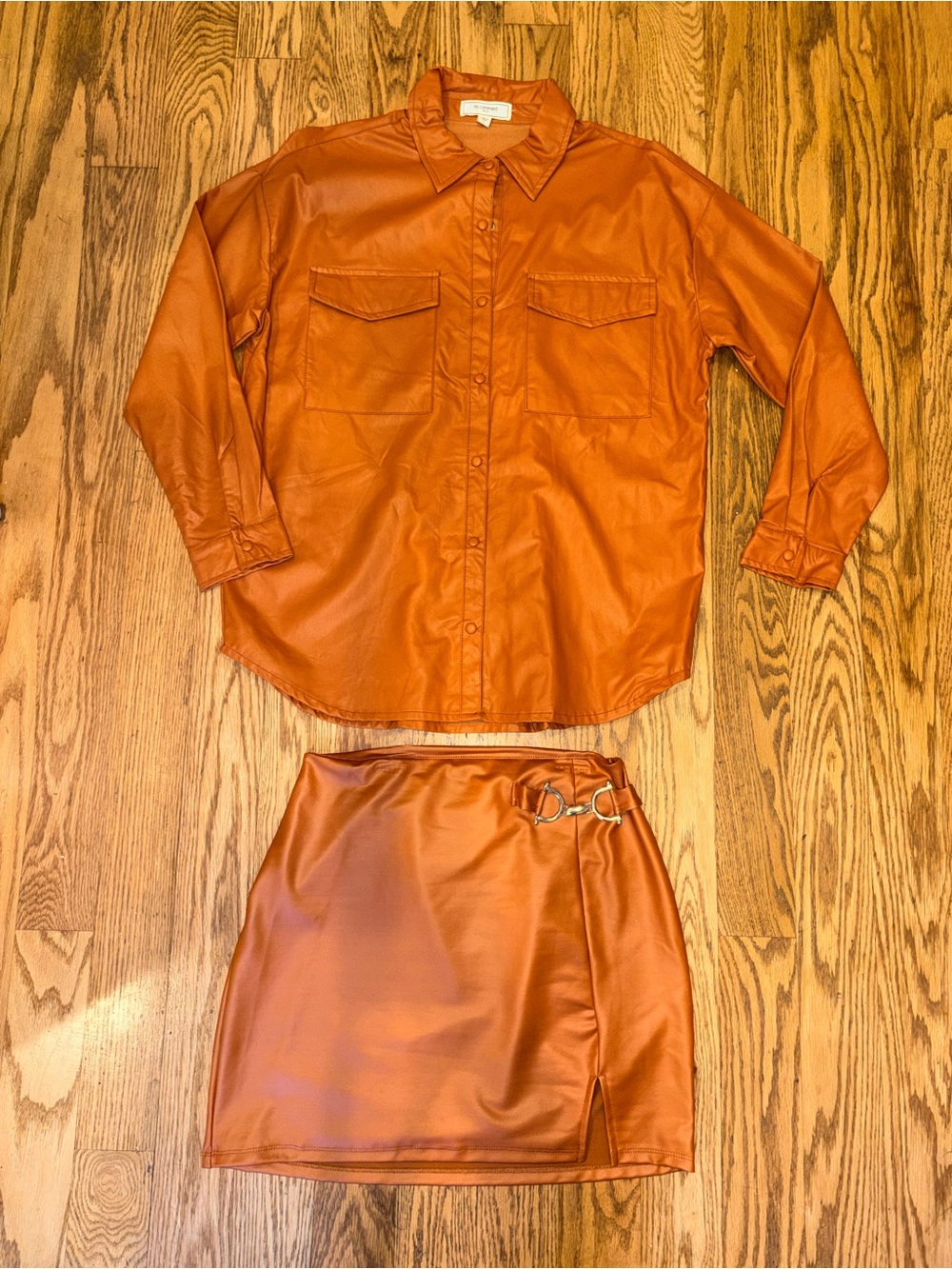 NWT No Comment NY•LA Faux Leather 2-Piece Set - Shacket & Wrap Skirt